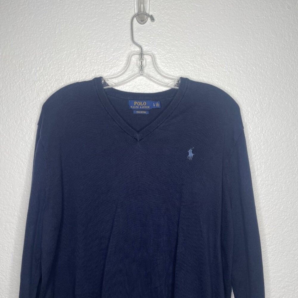 Polo Ralph Lauren Mens Sweater Size L Navy Blue Embroidered Logo V-Neck Pullover - Picture 8 of 12